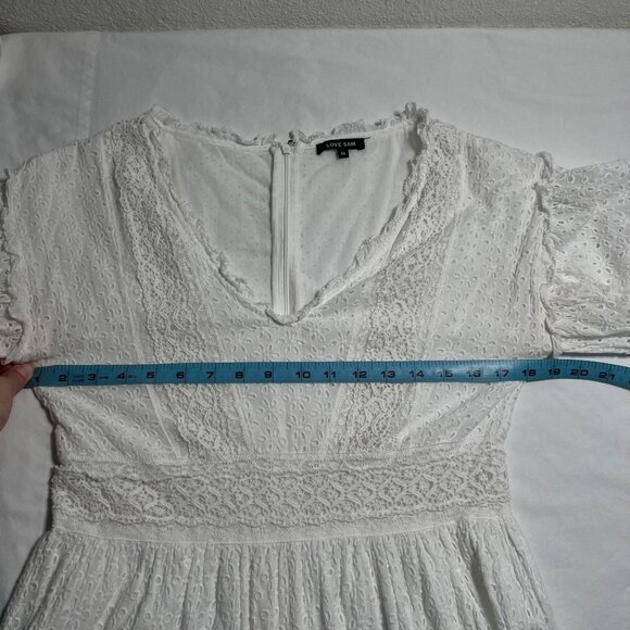 Love Sam Vivienne Eyelet Lace Mini Dress White Bohemian Cottagecore Medium - Picture 12 of 16